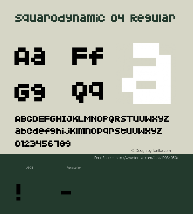 Squarodynamic 04 Regular Macromedia Fontographer 4.1.3 1/3/01 Font Sample