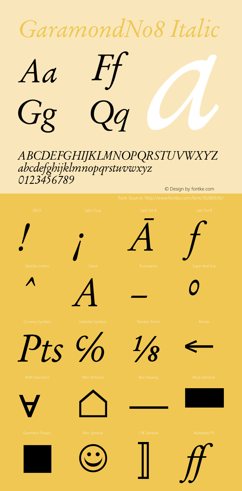 GaramondNo8 Italic Version 1.06 Font Sample