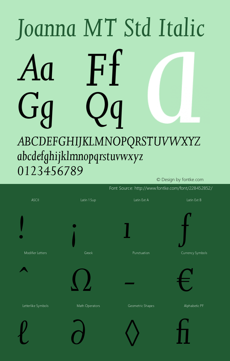 JoannaMTStd-Italic Version 2.020;PS 002.000;hotconv 1.0.50;makeotf.lib2.0.16970图片样张