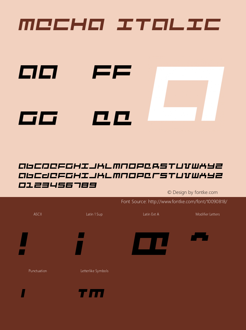 Mecha Italic Version 1.0; 2001 Font Sample