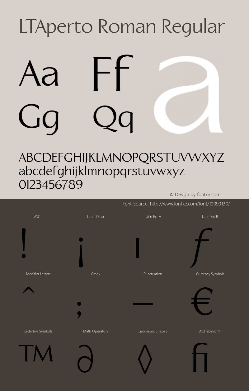 LTAperto Roman Regular Version 1.0; 2000; initial release Font Sample