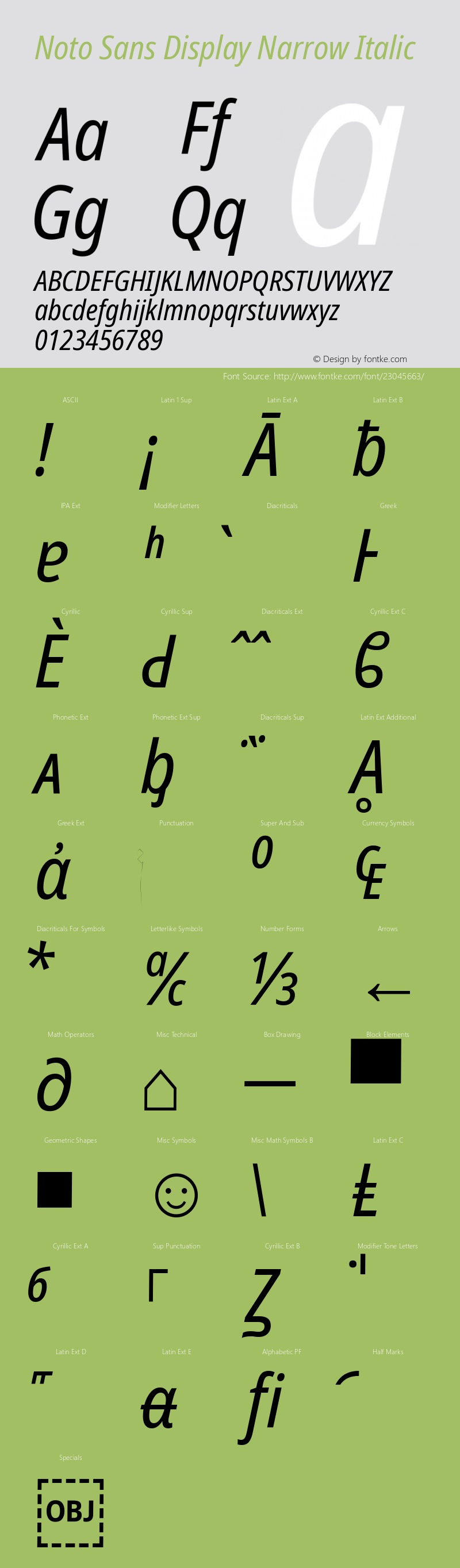 Noto Sans Display Narrow Italic Version 1.000; ttfautohint (v1.6) Font Sample