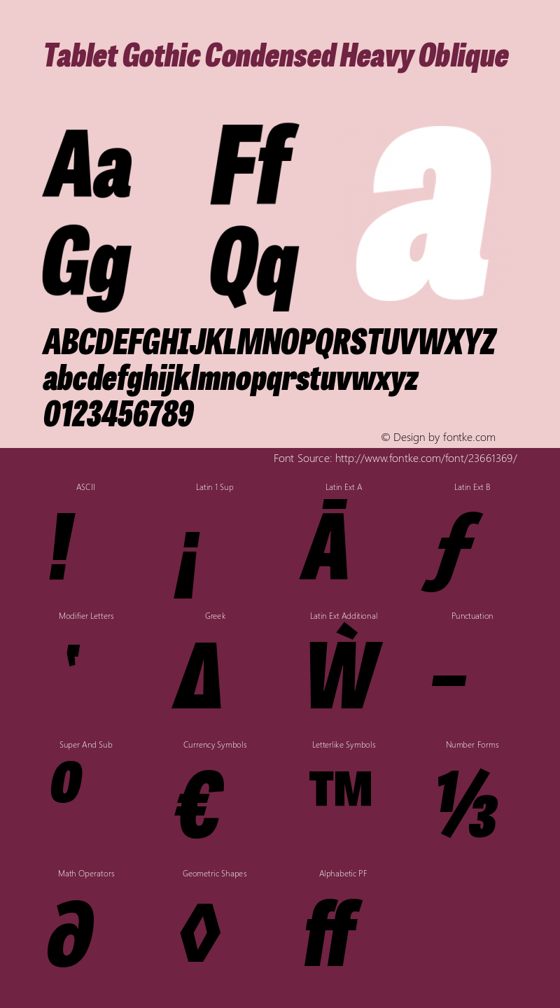 TabletGothicCondensed-HeavyOblique 1.000 Font Sample