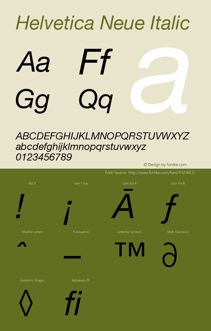 Helvetica Neue Italic Version 001.000 Font Sample