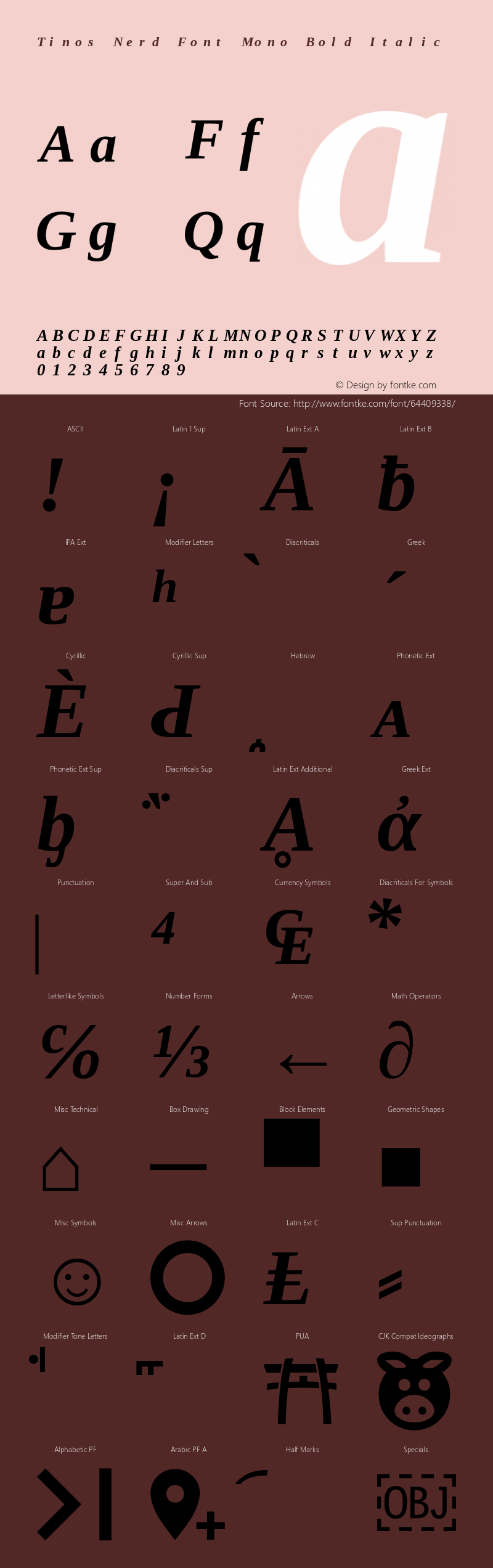 Tinos Bold Italic Nerd Font Complete Mono Version 1.23 Font Sample