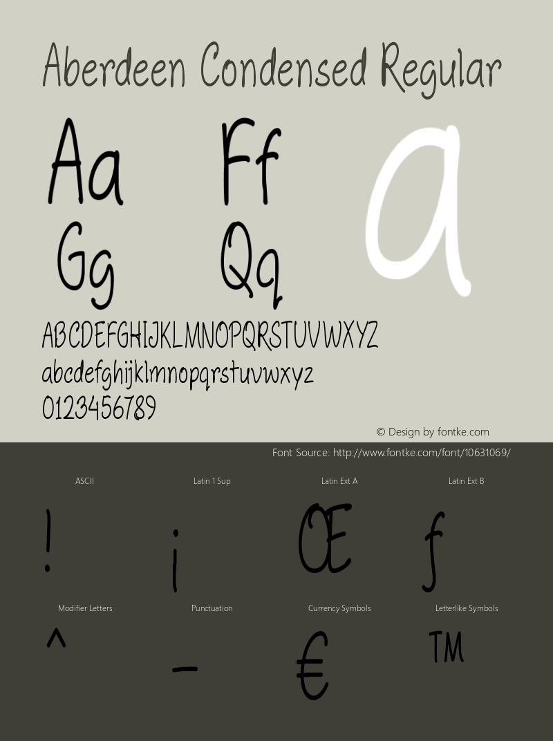 Aberdeen Condensed Regular Version 1.00 October 26, 2014, initial release Font Sample