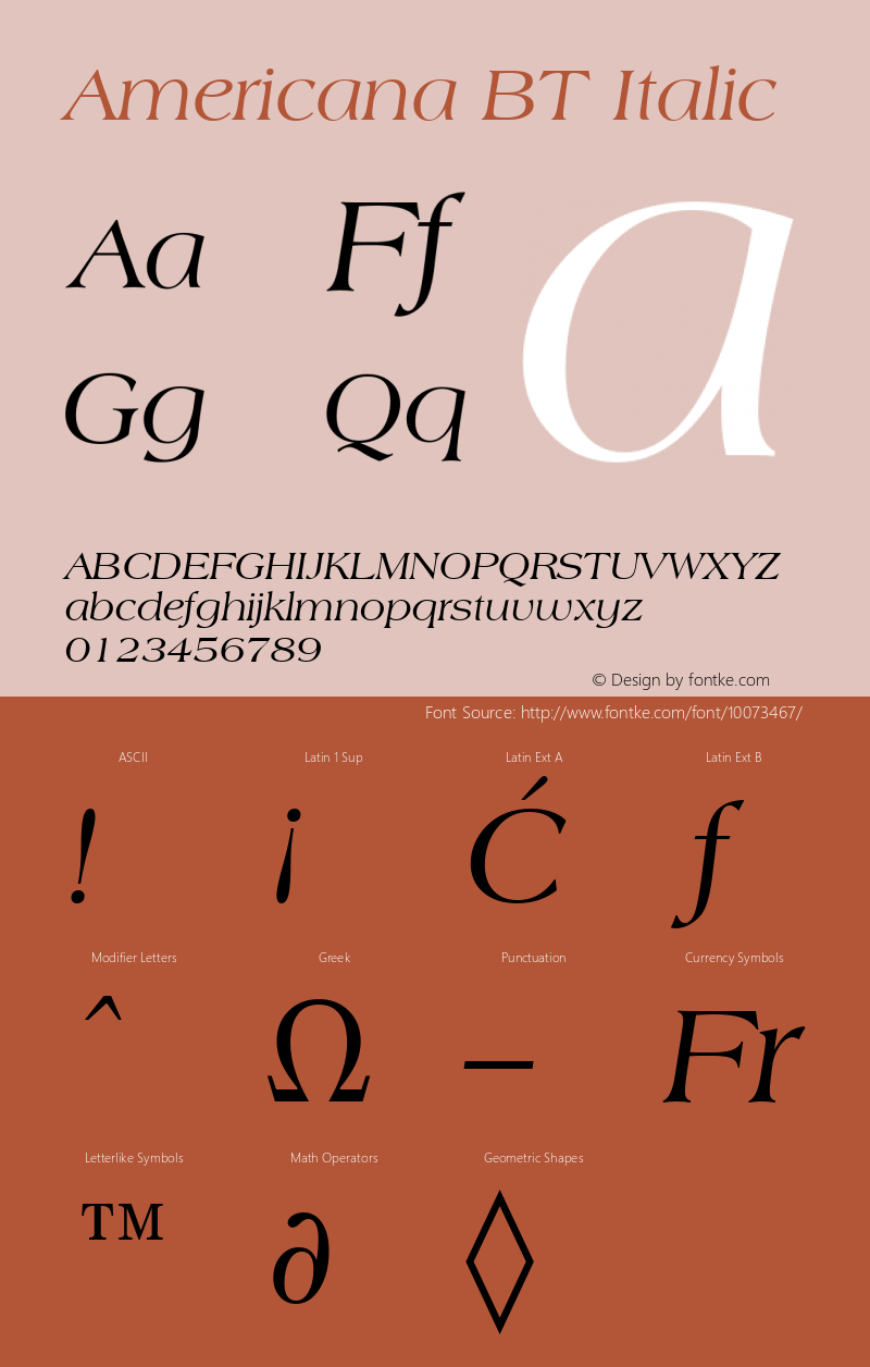 Americana BT Italic mfgpctt-v4.4 Dec 8 1998 Font Sample