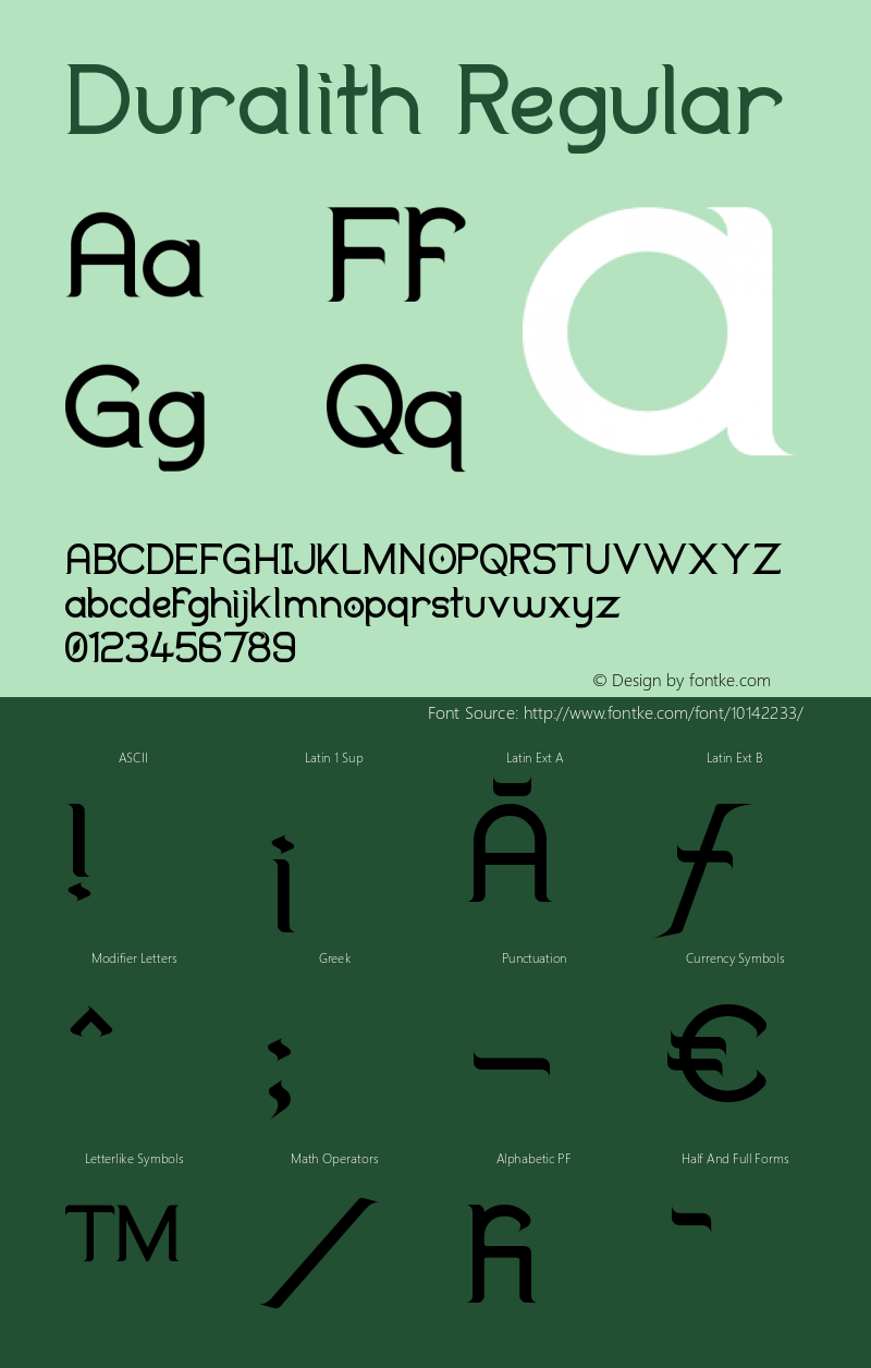 Duralith Regular Version 1.0; 2000; Font Sample