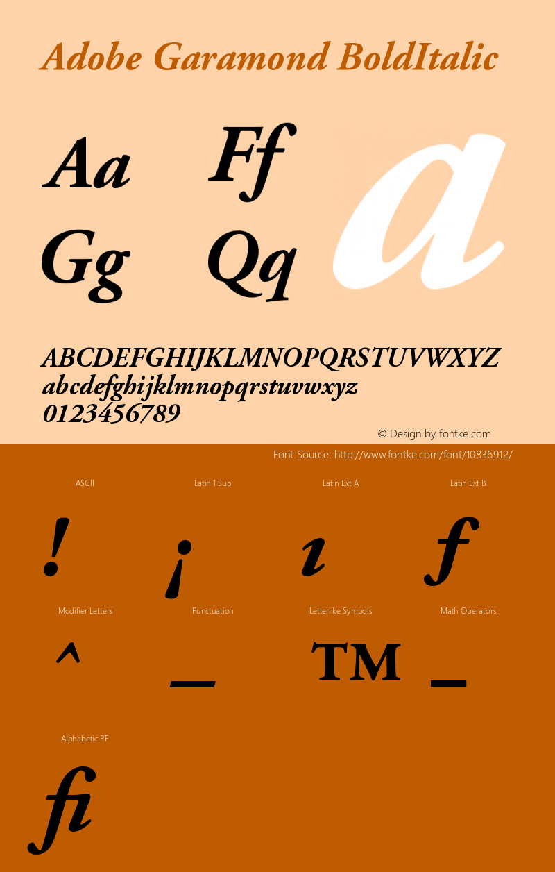 Adobe Garamond BoldItalic Version 001.001 Font Sample