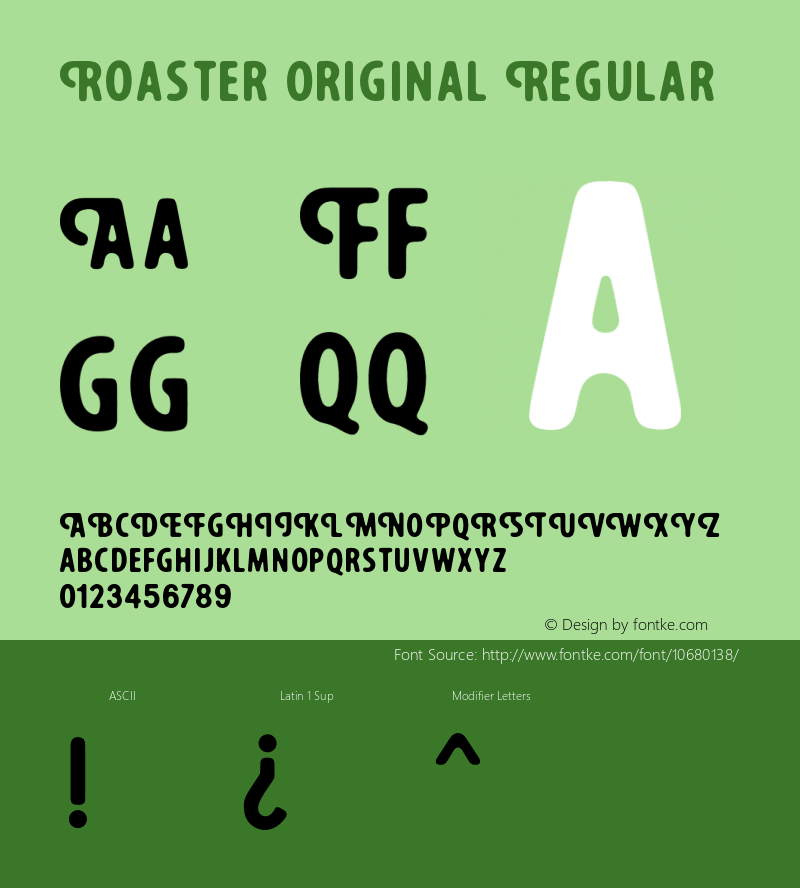 Roaster Original Regular Version 1.000;PS 001.000;hotconv 1.0.70;makeotf.lib2.5.58329 DEVELOPMENT Font Sample