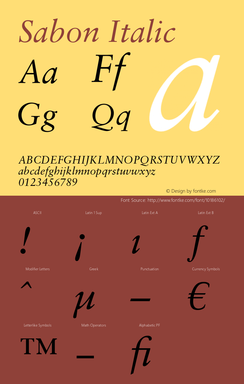 Sabon Italic OTF 1.0;PS 001.000;Core 1.0.22 Font Sample