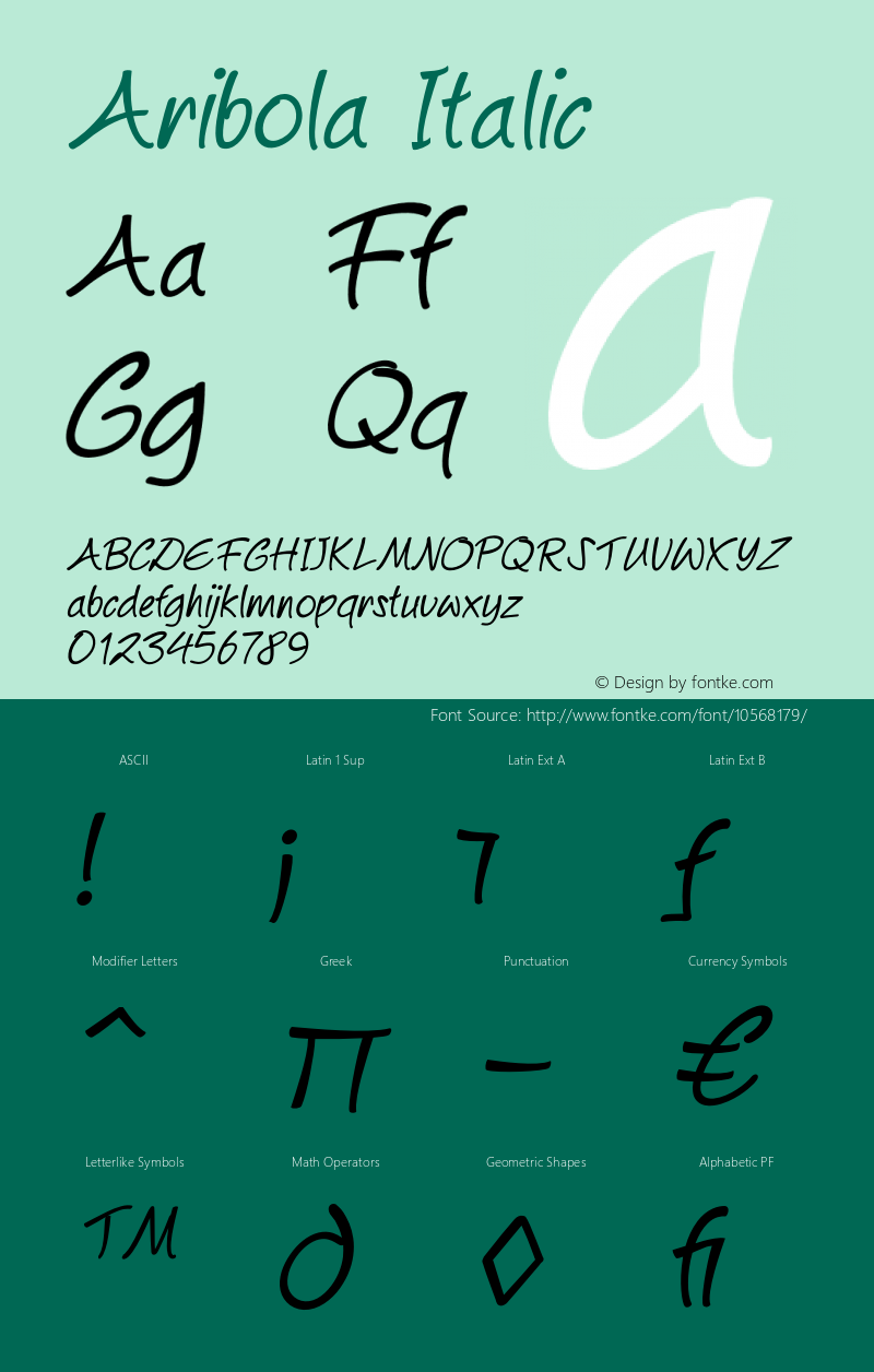 Aribola Italic Version 1.000 Font Sample