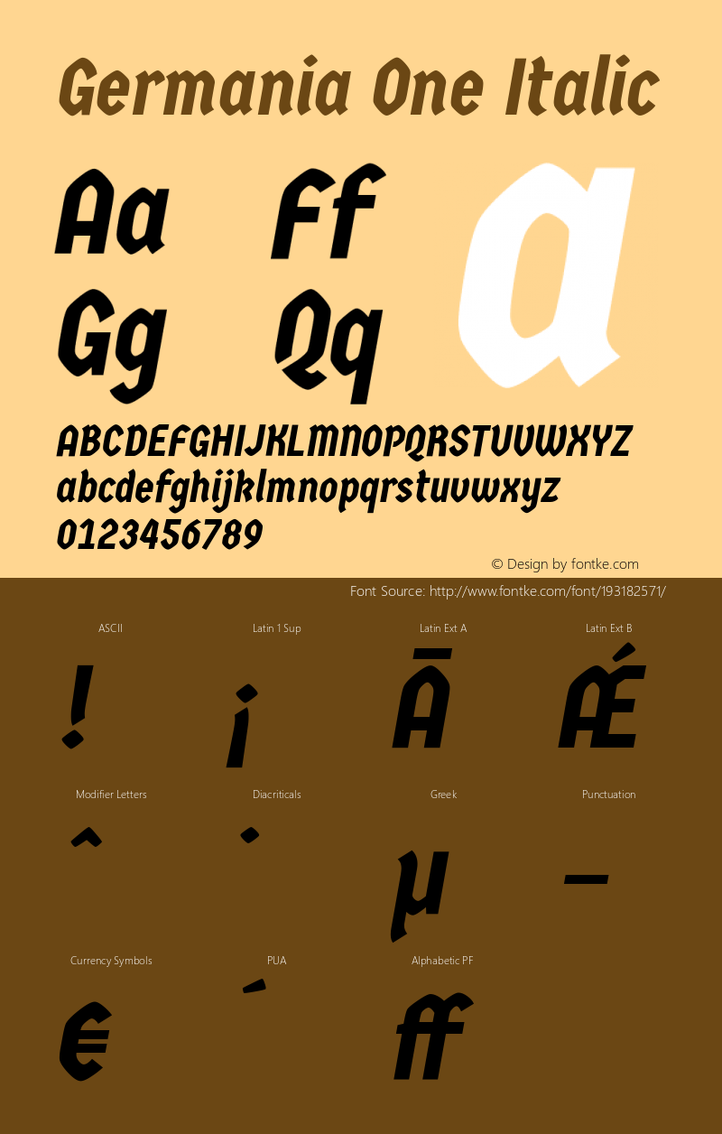 Germania One Italic Version 1.01 2012图片样张