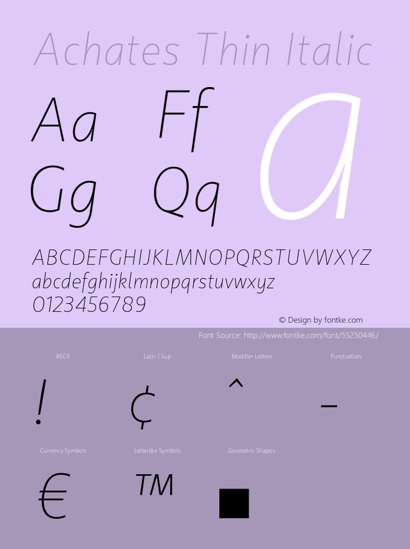 Achates Thin Italic Version 2.056 Font Sample