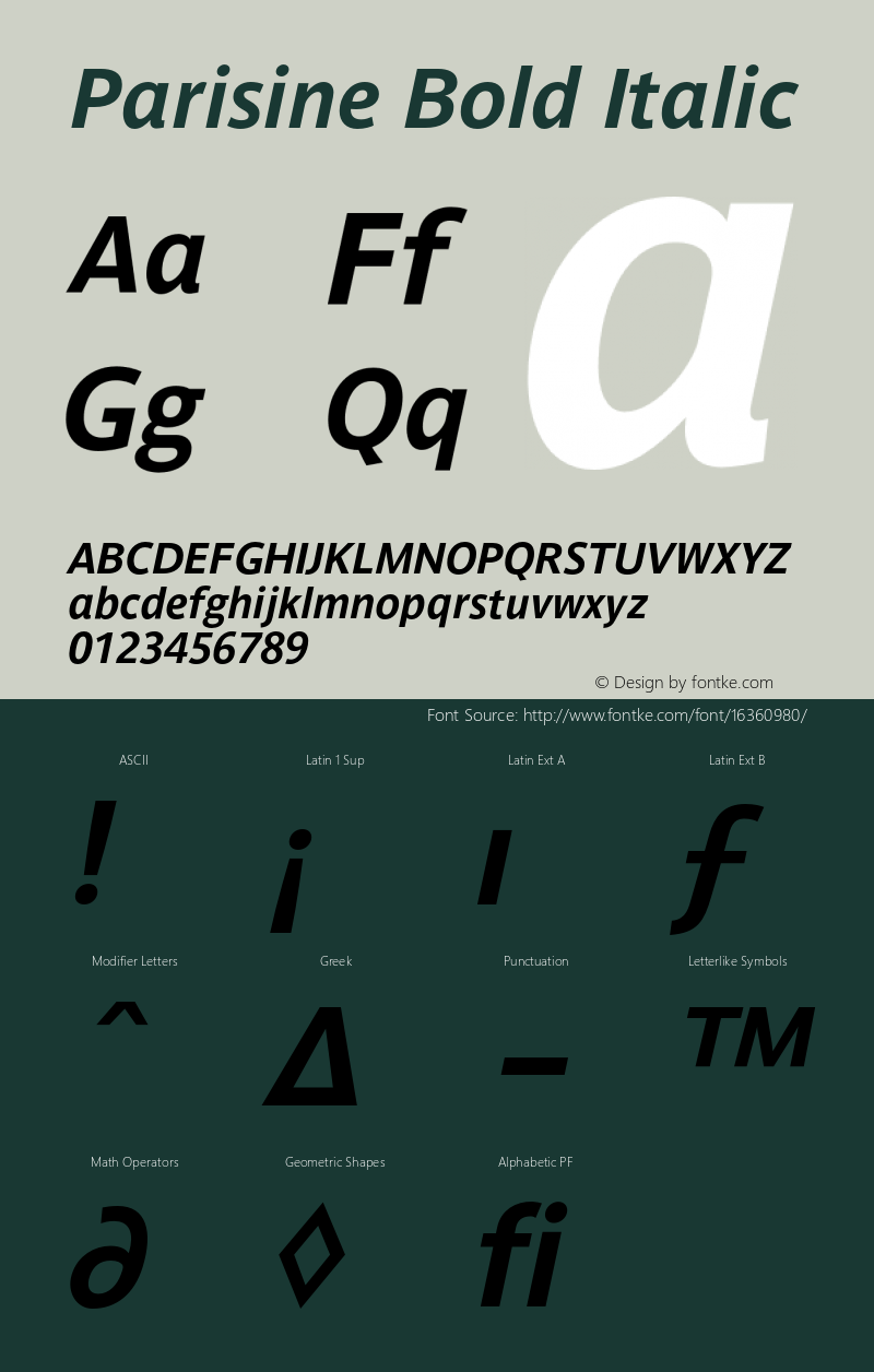Parisine Bold Italic 001.000 Font Sample