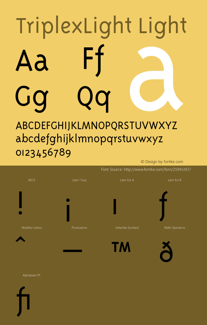 TriplexLight Version 001.001 Font Sample