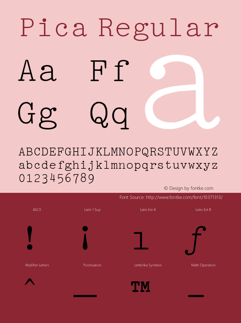 Pica Regular Rev. 002.001 Font Sample