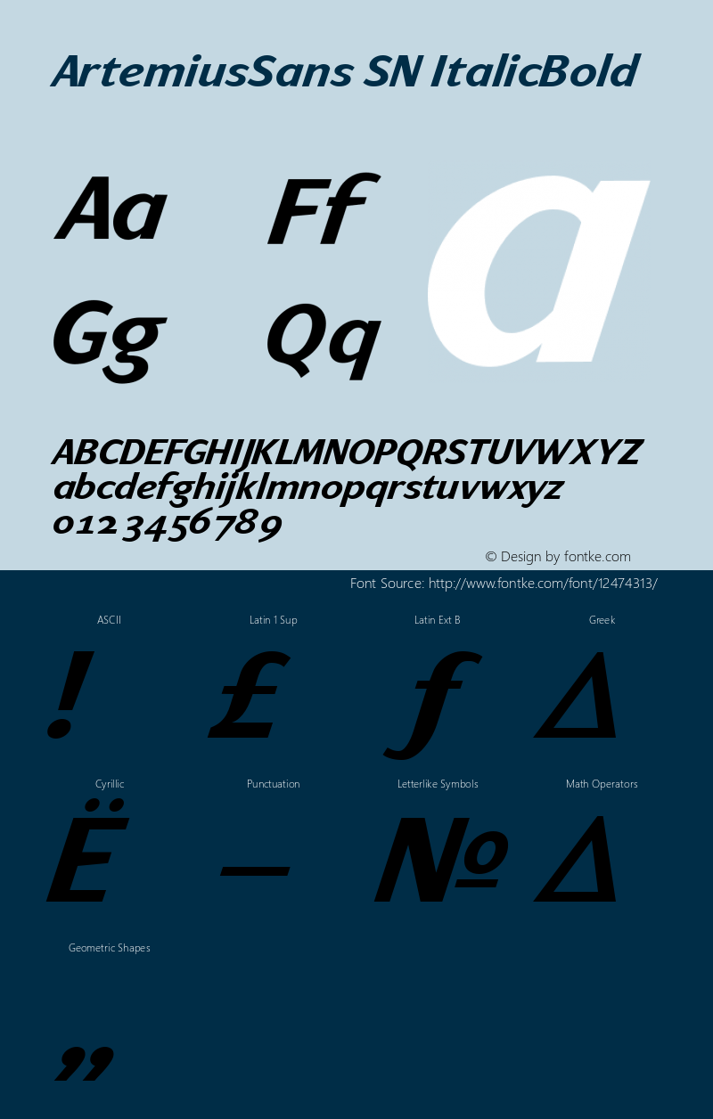 ArtemiusSans SN ItalicBold Version 001.001 Font Sample