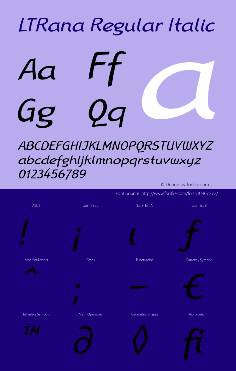 LTRana Regular Italic Version 2.0 Font Sample