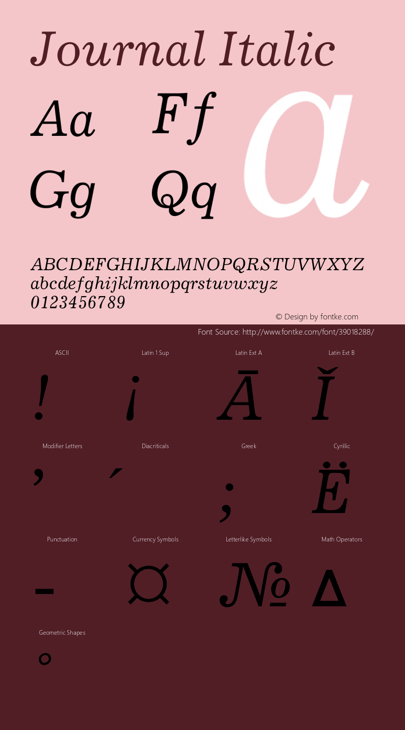 Journal Italic Version 1.00 Font Sample