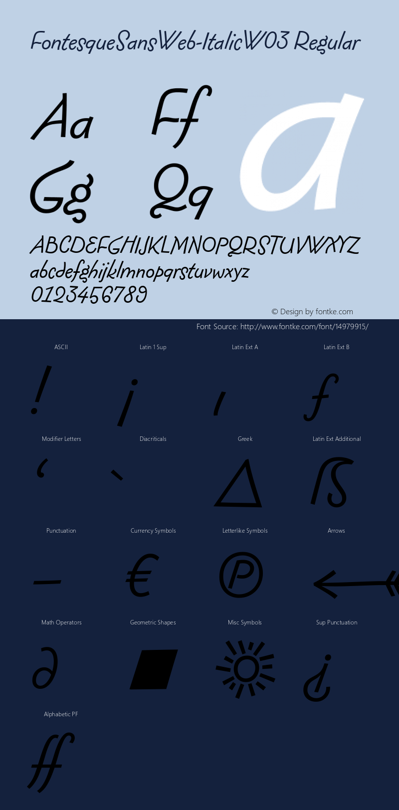 FontesqueSansWeb-ItalicW03 Regular Version 7.504 Font Sample