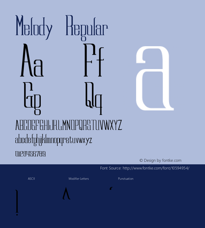 Melody Regular Version 1.00 May 12, 2014, initial release Font Sample