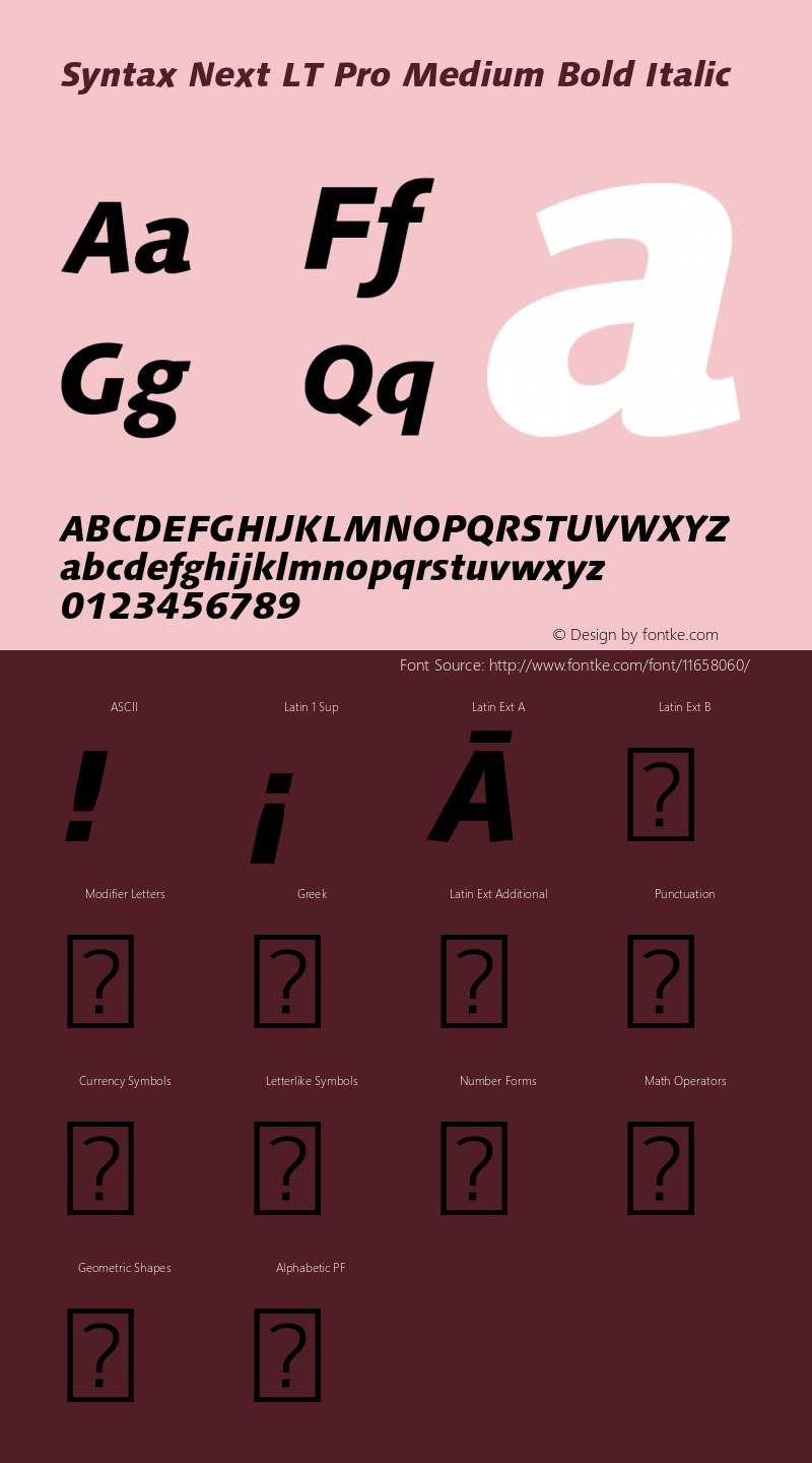 Syntax Next LT Pro Medium Bold Italic Version 2.00 Font Sample