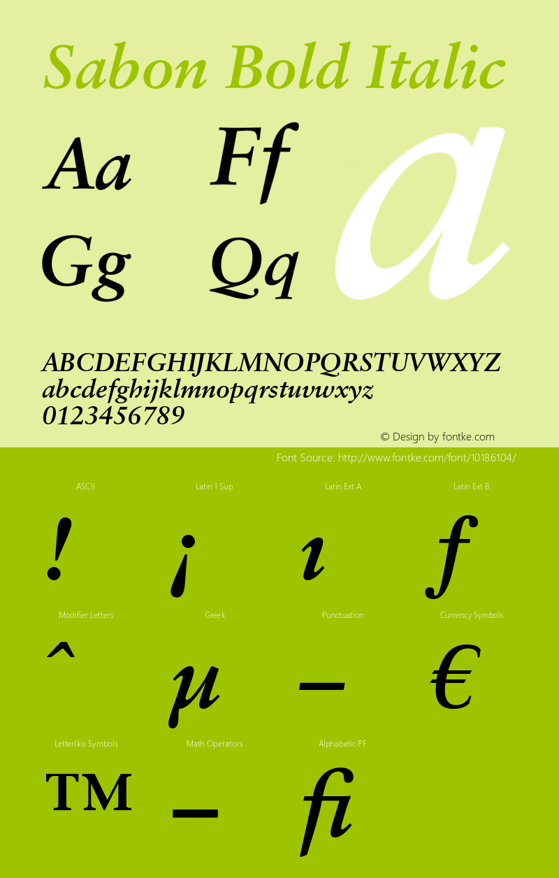 Sabon Bold Italic OTF 1.0;PS 001.000;Core 1.0.22 Font Sample