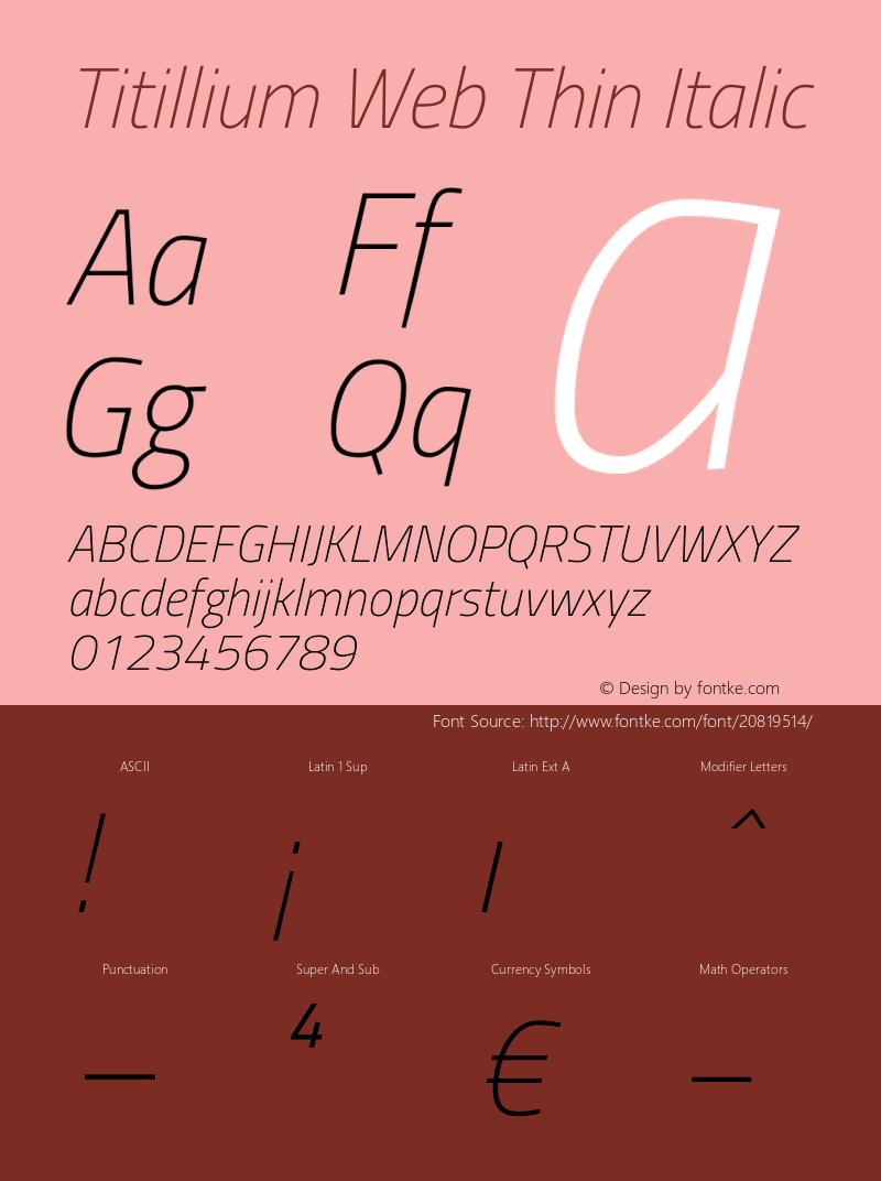 Titillium WebThin Italic Version 1.001;PS 57.000;hotconv 1.0.70;makeotf.lib2.5.55311 Font Sample