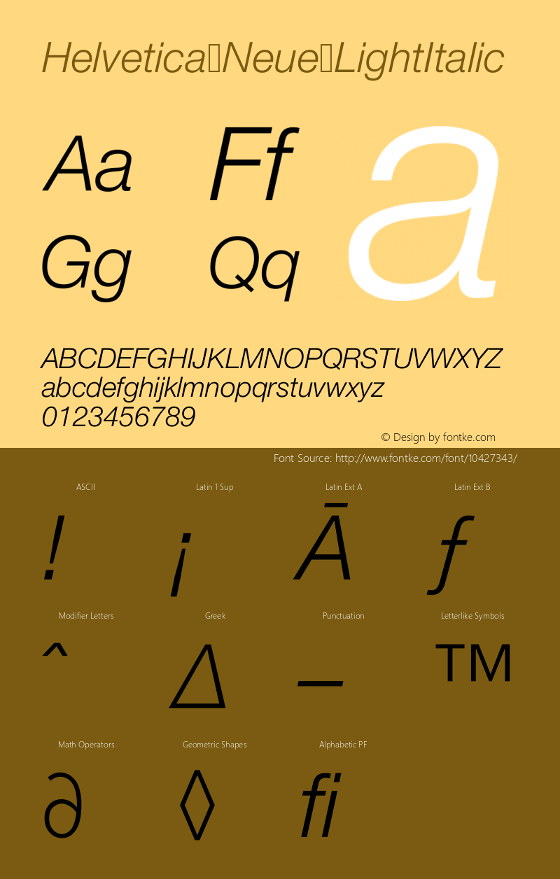 Helvetica Neue LightItalic Version 001.000 Font Sample