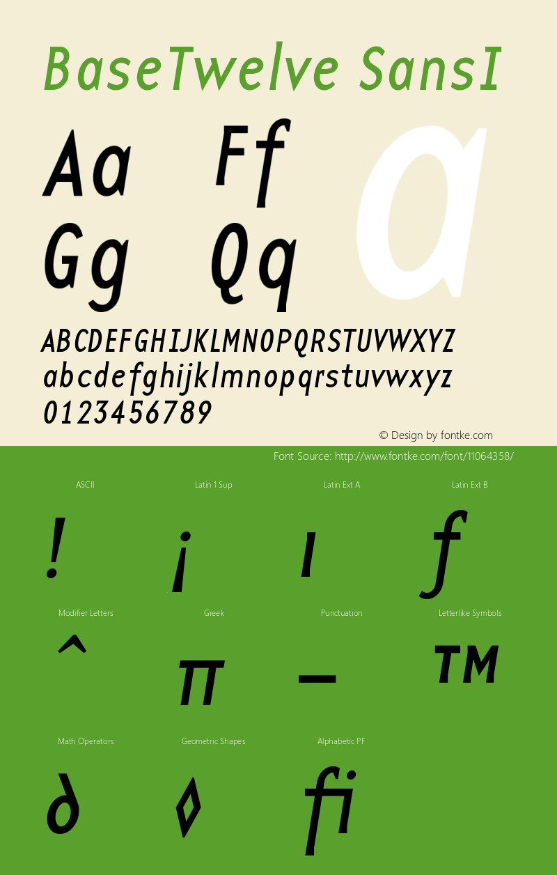 BaseTwelve SansI Version 001.000 Font Sample