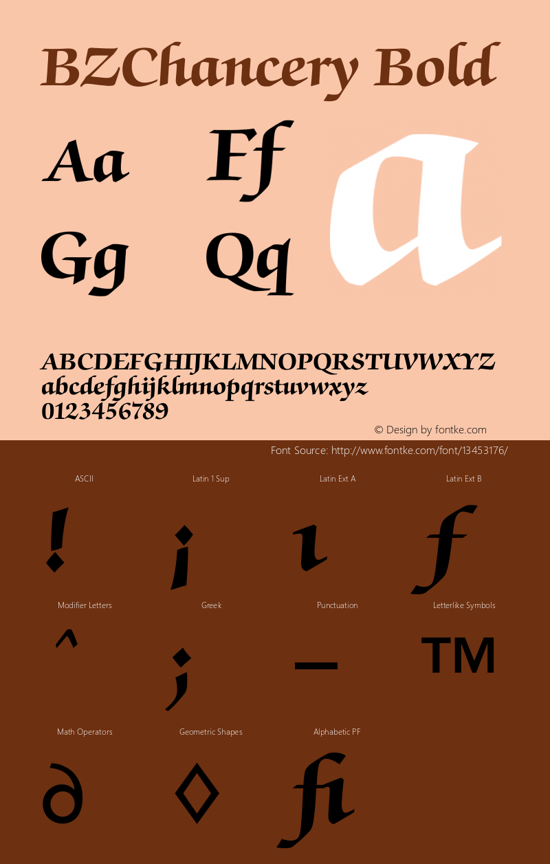 BZChancery Bold Version 4.0 Font Sample