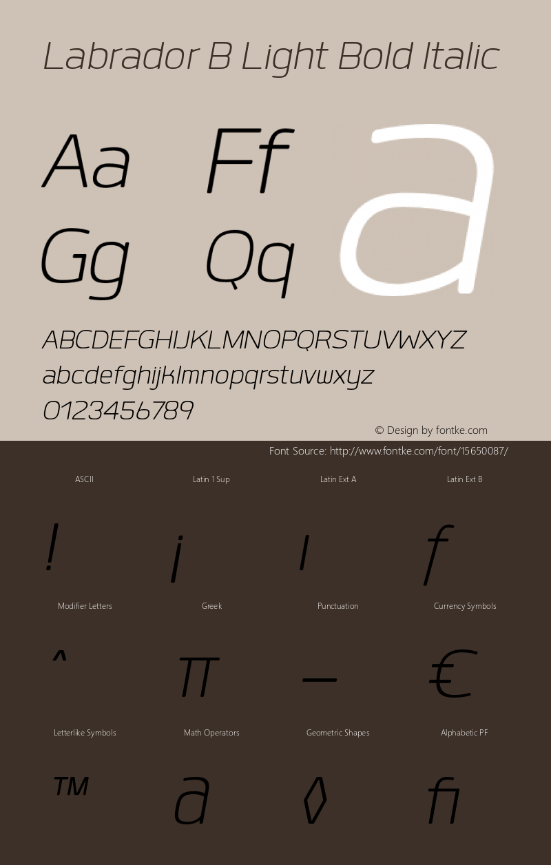 Labrador B Light Bold Italic Version 1.000 Font Sample