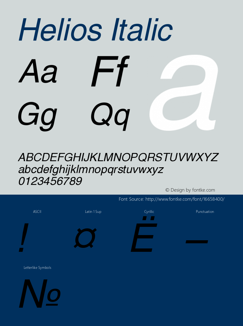 Helios Italic Version 004.001 Font Sample