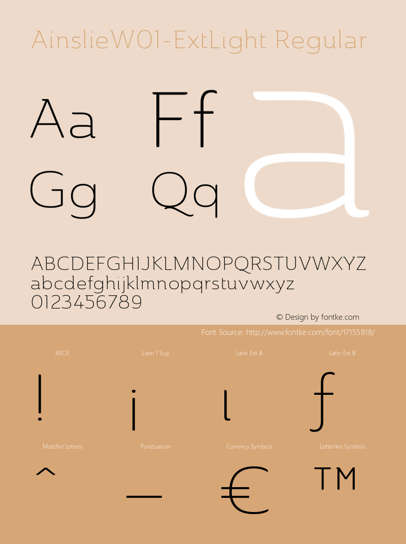 AinslieW01-ExtLight Regular Version 1.00 Font Sample