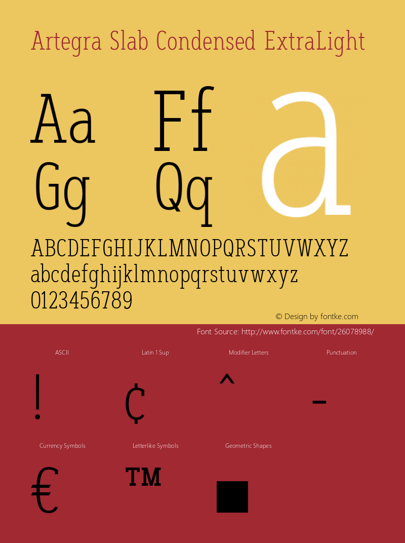 Artegra Slab Condensed ExtLt Version 1.000 Font Sample