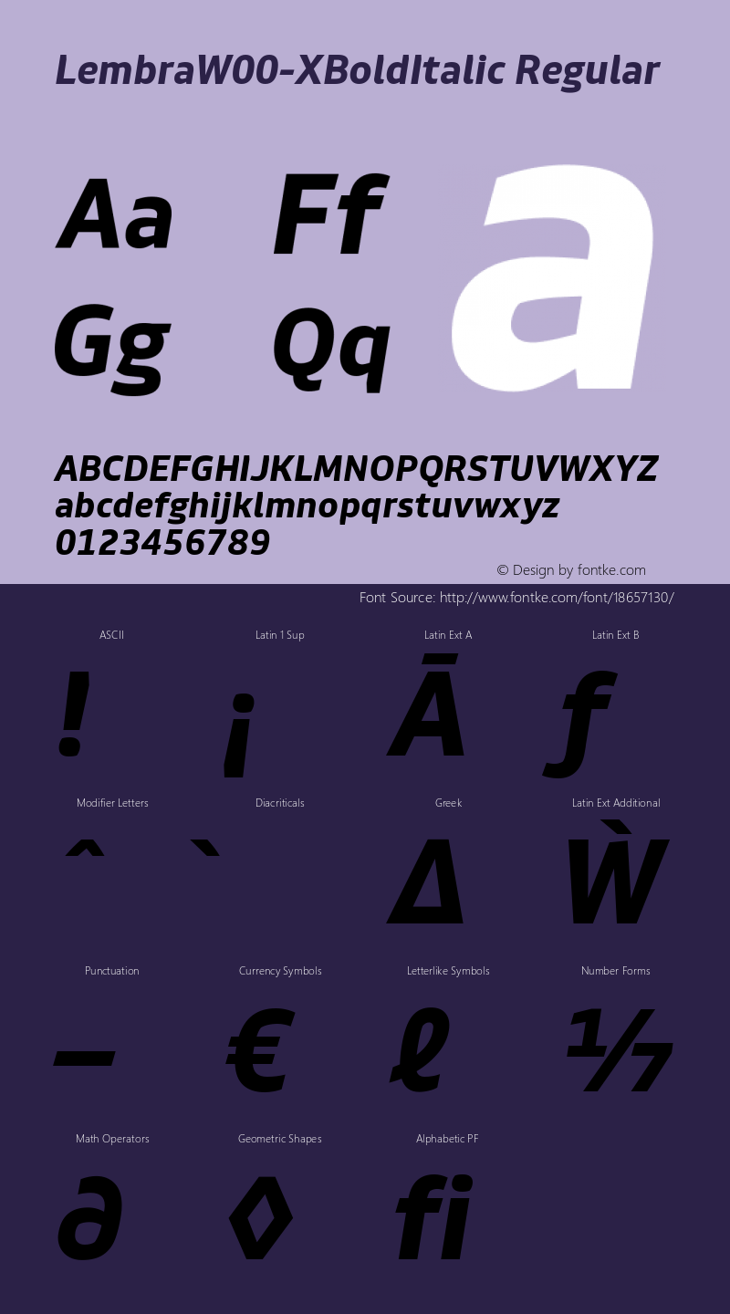 LembraW00-XBoldItalic Regular Version 1.20 Font Sample