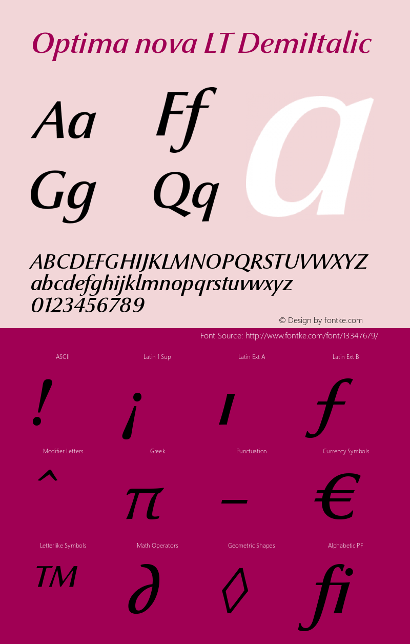 Optima nova LT DemiItalic Version 001.000 Font Sample