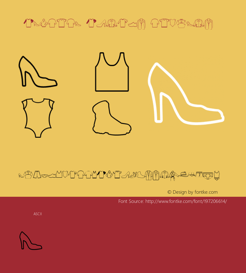☞Flaminia Clothes Dingbats Version 1.000 2008 initial release;com.myfonts.easy.andinistas.flaminia-dingbats.clothes-dingbats-78527.wfkit2.version.34R9图片样张