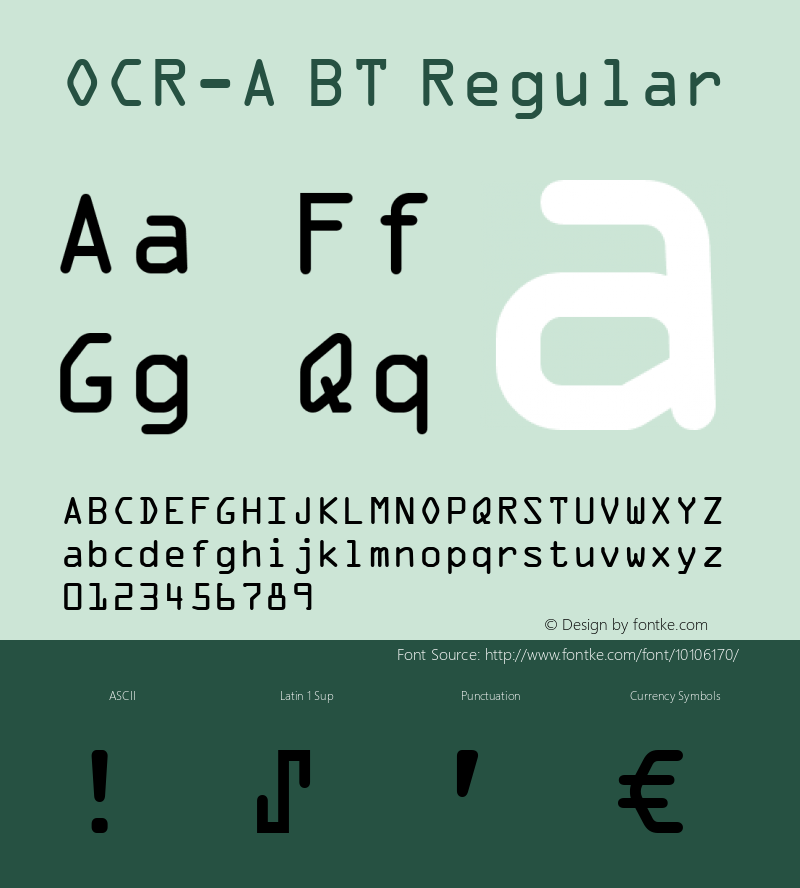 OCR-A BT Regular Version 2.001 mfgpctt 4.4 Font Sample