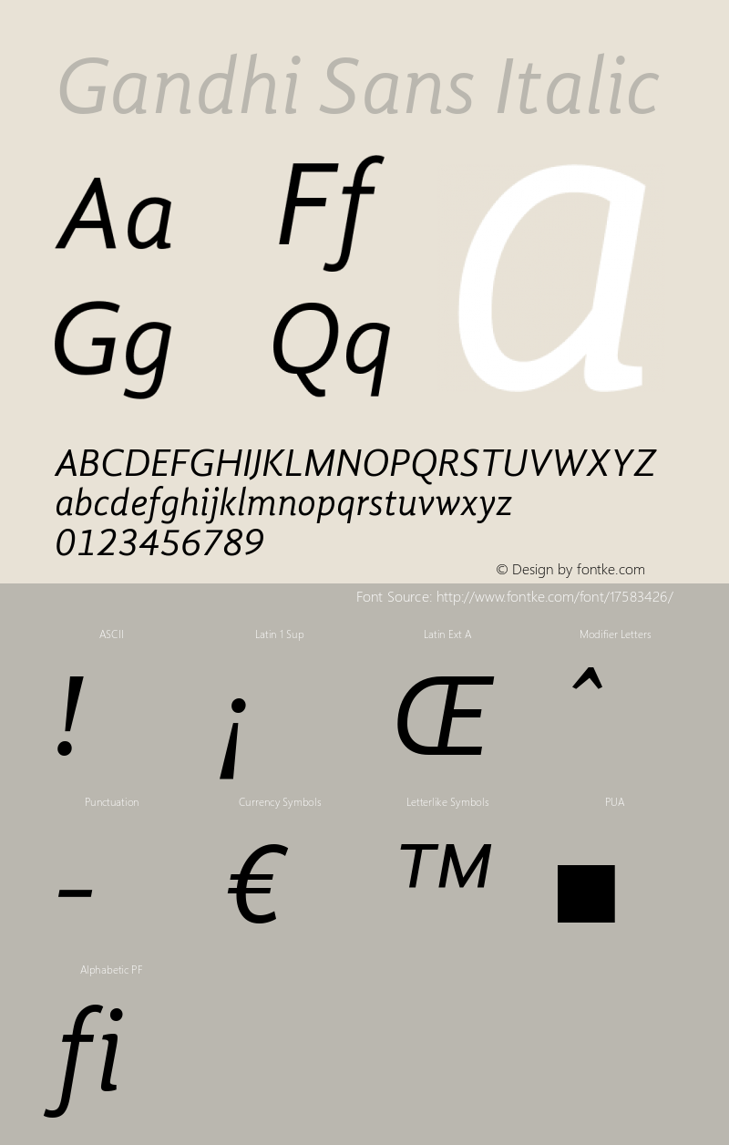 Gandhi Sans Italic Version 1.001 Font Sample
