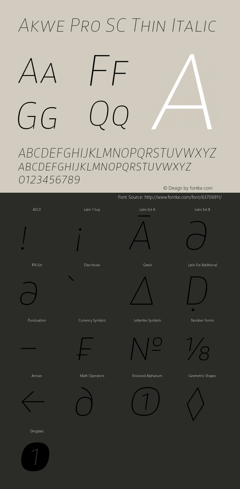 Akwe Pro SC Thin Italic Version 1.000;PS 001.000;hotconv 1.0.88;makeotf.lib2.5.64775 Font Sample