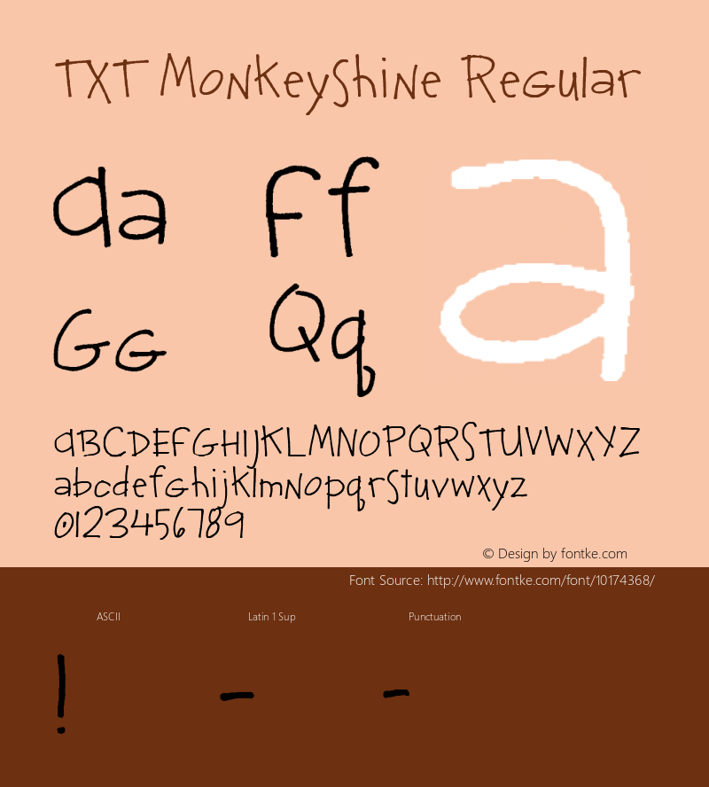 TXT Monkeyshine Regular Unknown Font Sample