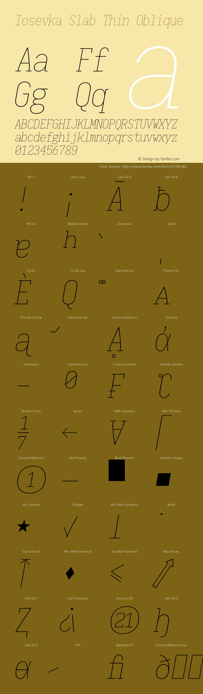 Iosevka Slab Thin Oblique 2.3.1; ttfautohint (v1.8.3) Font Sample