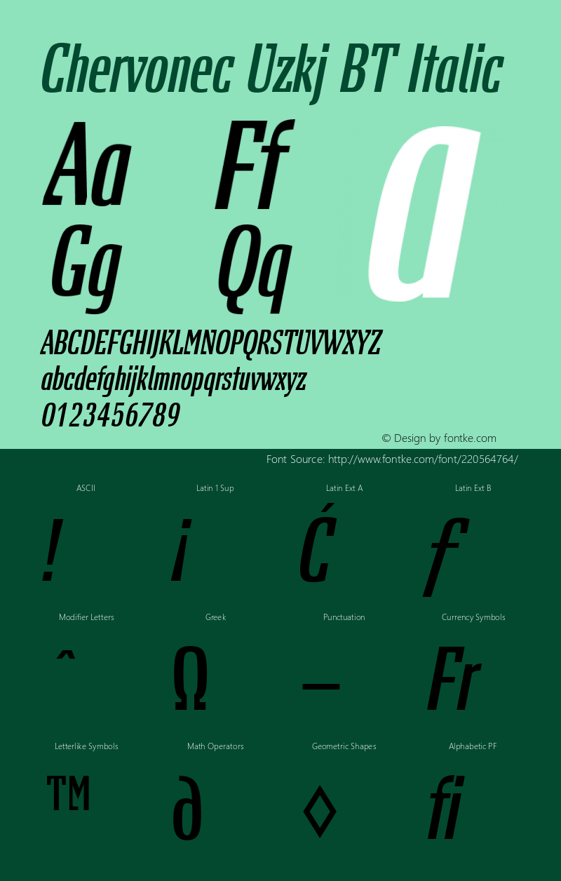 Chervonec Uzkj BT Italic Version 1.01 emb4-OT图片样张