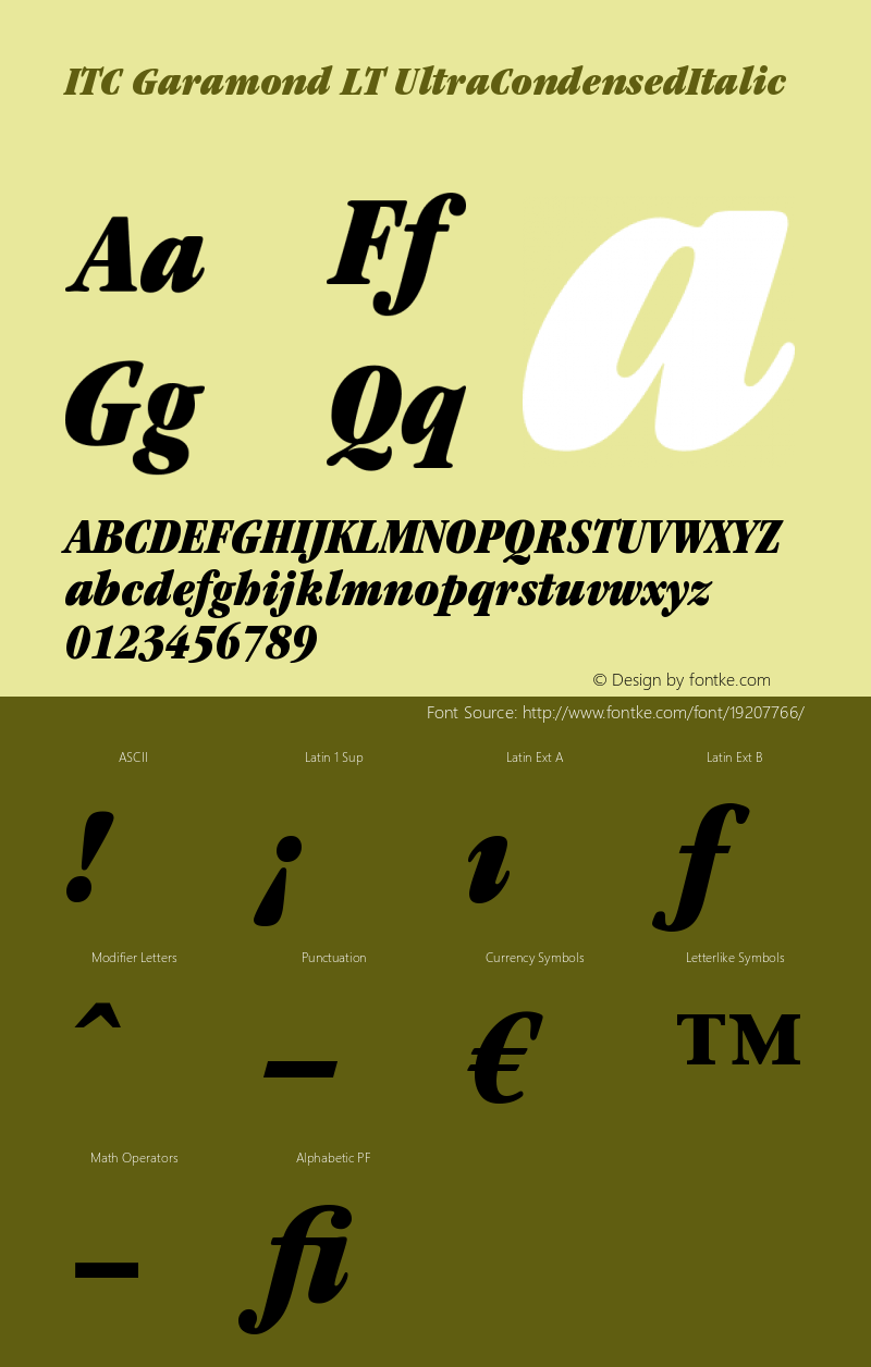 ITC Garamond LT Ultra Condensed Italic Version 006.000 Font Sample
