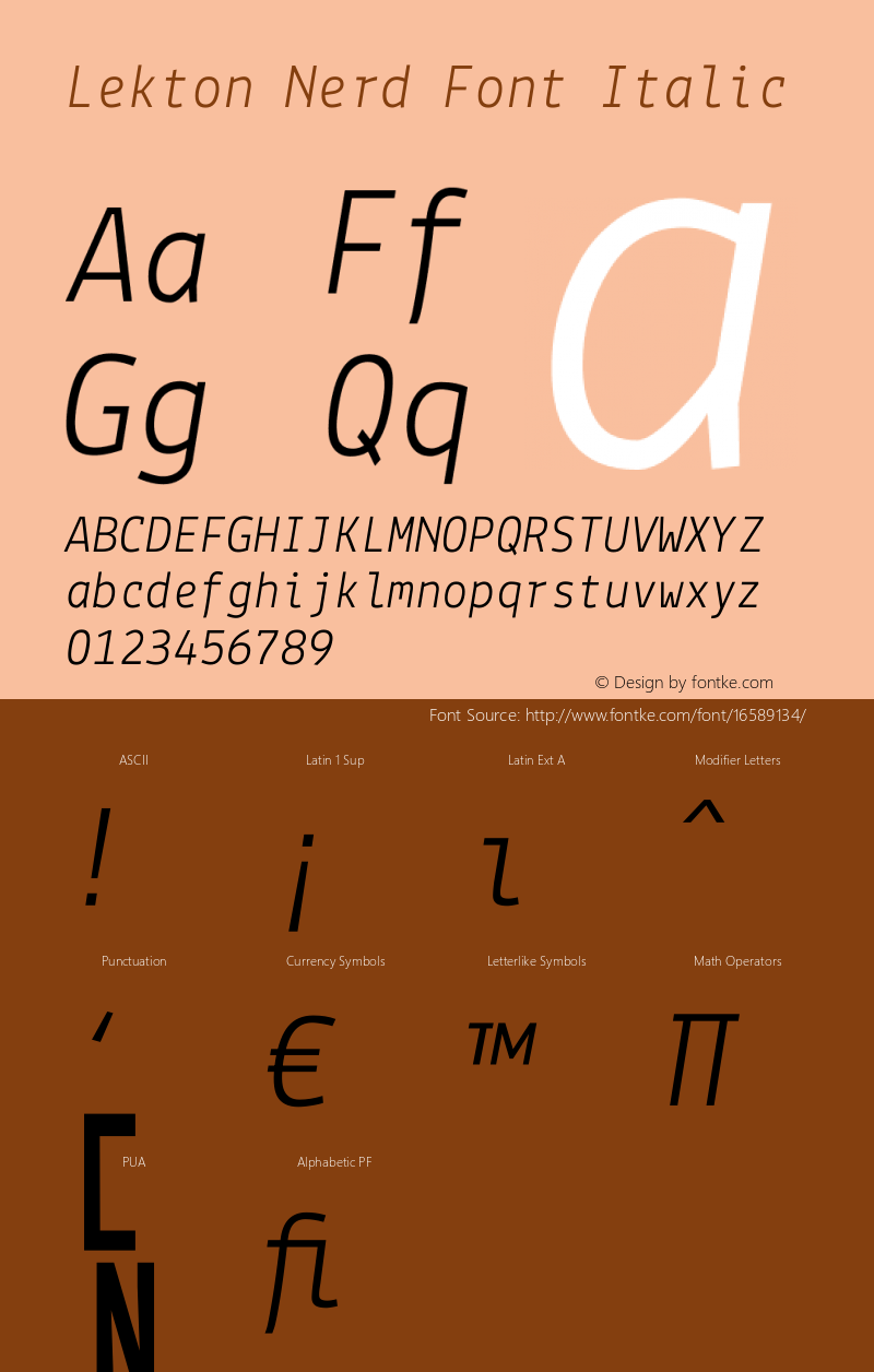 Lekton Nerd Font Italic Version 3.000 Font Sample