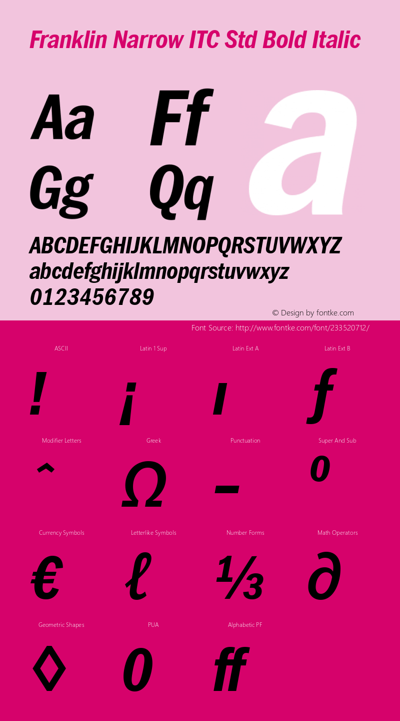 Franklin Narrow ITC Std Bold Italic Version 1.01图片样张