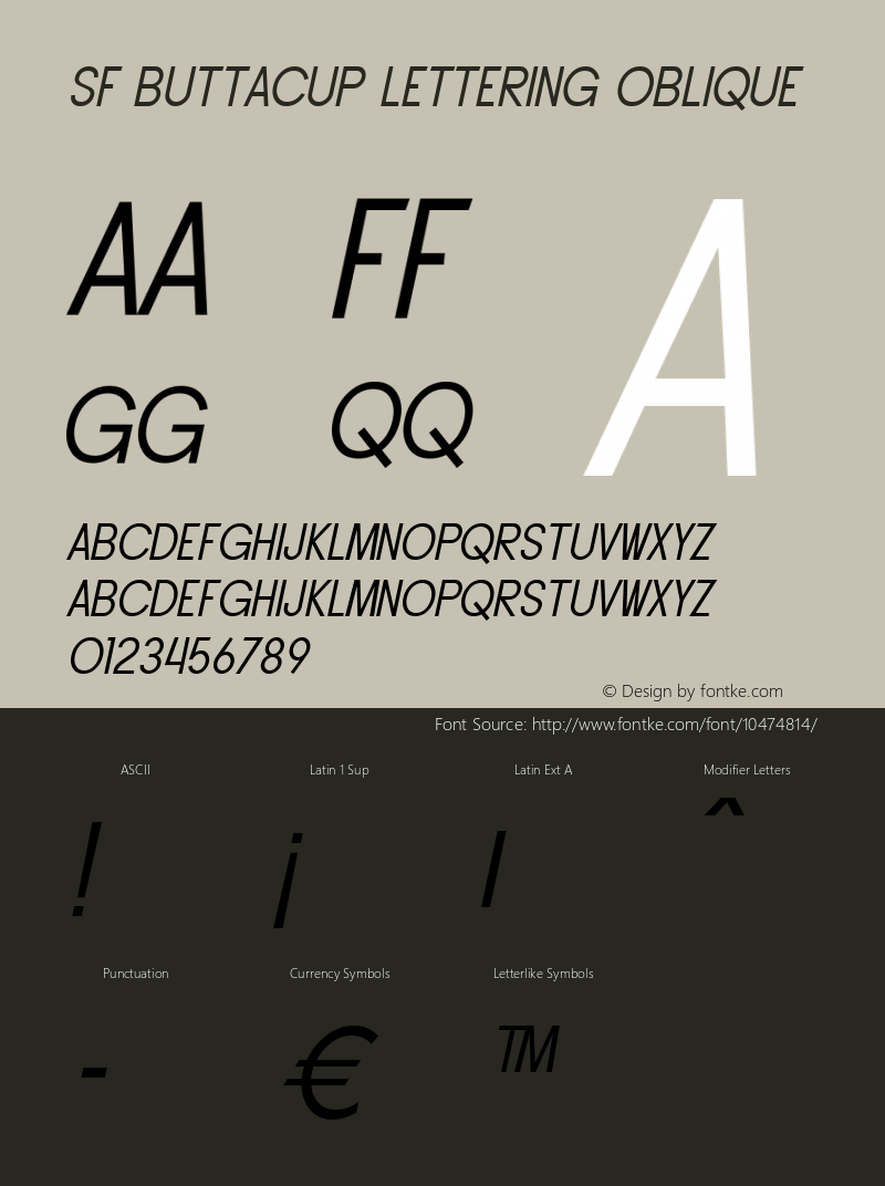 SF Buttacup Lettering Oblique Version 1.1 Font Sample