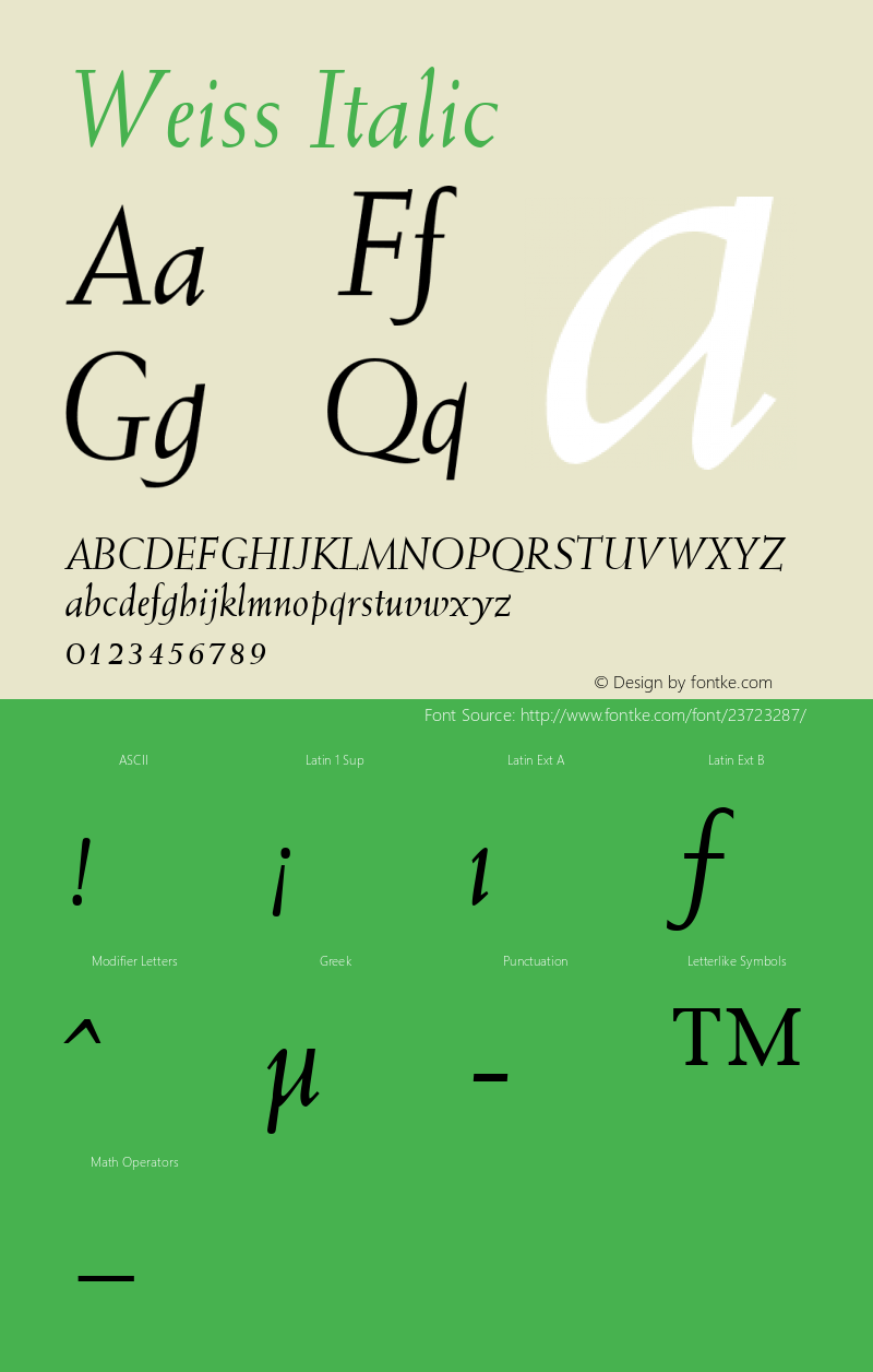 Weiss Italic Macromedia Fontographer 4.1.5 15/10/01 Font Sample